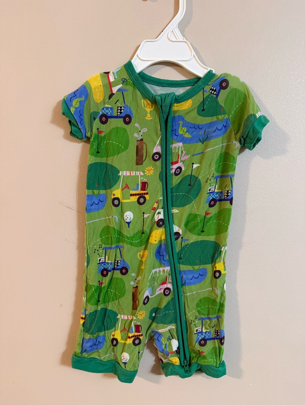 Little Sleepies Green Golf & Vehicles Short-Sleeve Pajama Romper